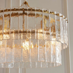 Luminosa Lighting Luminosa Karine Pendant Ceiling Light Brushed Aged Brass Plate & Clear Handmade Textured Glass 5X E14 - thumbnail 4