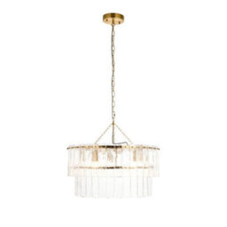 Luminosa Lighting Luminosa Karine Pendant Ceiling Light Brushed Aged Brass Plate & Clear Handmade Textured Glass 5X E14 - thumbnail 6