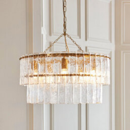 Luminosa Lighting Luminosa Karine Pendant Ceiling Light Brushed Aged Brass Plate & Clear Handmade Textured Glass 5X E14 - thumbnail 3