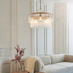 Luminosa Lighting Luminosa Karine Pendant Ceiling Light Brushed Aged Brass Plate & Clear Handmade Textured Glass 5X E14 - thumbnail 2