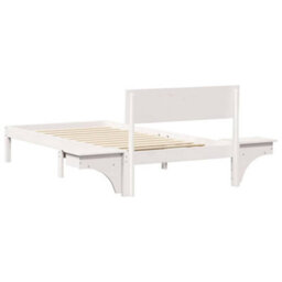 Berkfield Modern Bed Frame With Bedside Tables White Solid Pine Wood - thumbnail 7