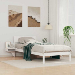 Berkfield Modern Bed Frame With Bedside Tables White Solid Pine Wood - thumbnail 2
