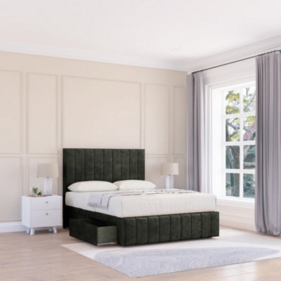 "Sloomy 4Ft California Divan Bed Base Graphite Dumfries ,2 Drawers, 12"" Footboard & 54"" Floor Standing Headboard - Small Double" - image 1