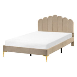 Beliani Bed Velvet Sauvian 120 X 200 Cm (Eu Small Double) Taupe - thumbnail 1