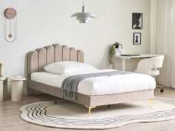 Beliani Bed Velvet Sauvian 120 X 200 Cm (Eu Small Double) Taupe - thumbnail 2
