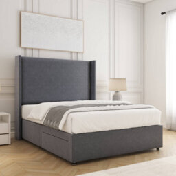 Bsspoke Austin Divan Bed Set Steel Plush Velvet With 54Inch Wingedback Headboard & No Mattress No Drawers In All Sizes - thumbnail 2