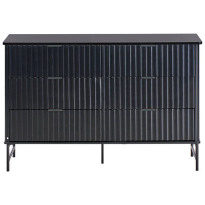 Wyld And Coco Novahome 6 Drawer Chest Black Fluted Front With Metal Legs 120 X 40 X 80 Cm - image 1