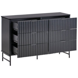 Wyld And Coco Novahome 6 Drawer Chest Black Fluted Front With Metal Legs 120 X 40 X 80 Cm - thumbnail 5