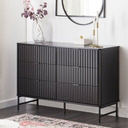 Wyld And Coco Novahome 6 Drawer Chest Black Fluted Front With Metal Legs 120 X 40 X 80 Cm - thumbnail 2