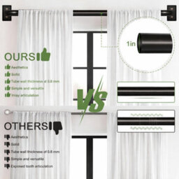 Oxford Homeware Satin Matte Black Effect Blackout Curtain Rod Extendable Pole With Metal Curved Finials,(L)1200mm-2100mm (Dia)28mm - thumbnail 7
