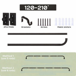 Oxford Homeware Satin Matte Black Effect Blackout Curtain Rod Extendable Pole With Metal Curved Finials,(L)1200mm-2100mm (Dia)28mm - thumbnail 4