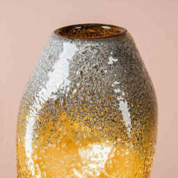Vanity Living 32.5Cm Amber Yellow Handmade Glass Vase, Medium Decorative Vase For Living Room - thumbnail 2