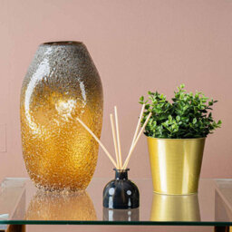Vanity Living 32.5Cm Amber Yellow Handmade Glass Vase, Medium Decorative Vase For Living Room - thumbnail 3