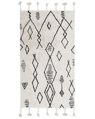 Beliani Heritage Off-White And Black Cotton Rug 80 X 150 Cm - Geometric Tassels - image 1
