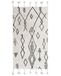 Beliani Heritage Off-White And Black Cotton Rug 80 X 150 Cm - Geometric Tassels - thumbnail 1
