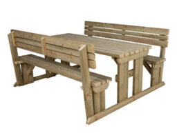 Arbor Garden Solutions Alders Wooden Picnic Bench And Table Set, Outdoor Dining Set With Backrest (7Ft, Natural Finish) - thumbnail 1