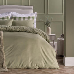 Ohs Plain Dyed Duvet Cover With Pillowcase Bedding Set, Sage - Super King - thumbnail 1