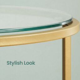 LEDREM Round Side Table, Glass End Table With Metal Frame, Modern Coffee Table, For Living Room, Balcony, Bedroom, Gold Color - thumbnail 8