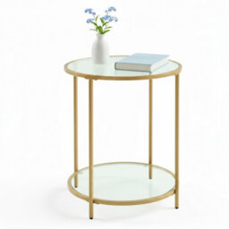 LEDREM Round Side Table, Glass End Table With Metal Frame, Modern Coffee Table, For Living Room, Balcony, Bedroom, Gold Color - thumbnail 3
