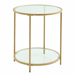 LEDREM Round Side Table, Glass End Table With Metal Frame, Modern Coffee Table, For Living Room, Balcony, Bedroom, Gold Color - thumbnail 2