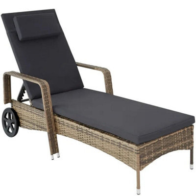 Rattan Garden Sun Lounger 6 Step Backrest Nature/dark Grey - image 1