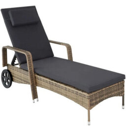 Rattan Garden Sun Lounger 6 Step Backrest Nature/dark Grey - thumbnail 8