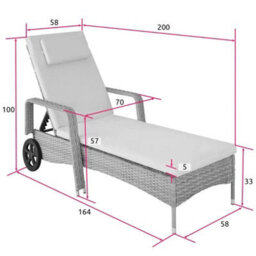 Rattan Garden Sun Lounger 6 Step Backrest Nature/dark Grey - thumbnail 9