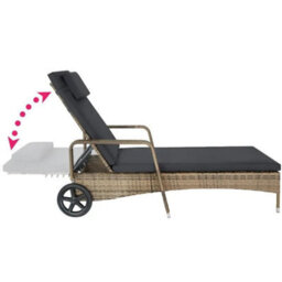Rattan Garden Sun Lounger 6 Step Backrest Nature/dark Grey - thumbnail 2
