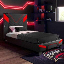 X Rocker X-Rocker Cerberus Gaming Bed, 3Ft Single Upholstered Bedstead Frame, Carbon Red Black With 90X190Cm Mattress Included - thumbnail 1