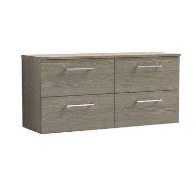 Balterley Bramshall Modern Bathroom 1200mm Wall Hung 4 Soft Close Drawer Vanity Unit With Worktop, 557 X 1205 X 390mm, Solace Oak - image 1