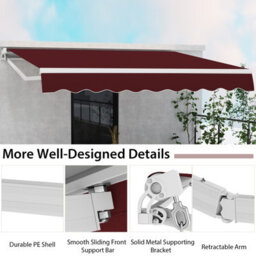 Costway 3.6 X 3M Patio Awning Manual Garden Canopy Sun Shade Retractable Shelter Outdoor - thumbnail 9
