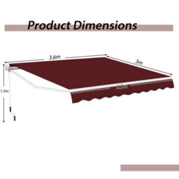 Costway 3.6 X 3M Patio Awning Manual Garden Canopy Sun Shade Retractable Shelter Outdoor - thumbnail 3