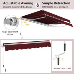 Costway 3.6 X 3M Patio Awning Manual Garden Canopy Sun Shade Retractable Shelter Outdoor - thumbnail 7