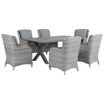 Beliani Garden Dining Set 6 Seater Cascais With Cushions Pe Rattan Grey - image 1