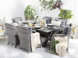 Beliani Garden Dining Set 6 Seater Cascais With Cushions Pe Rattan Grey - thumbnail 2