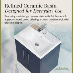 Balterley Contemporary Bathroom Wall Hung 2 Soft-Close Door Vanity Unit & Mid-Edge Ceramic Basin, Midnight Blue, 500 mm - thumbnail 7