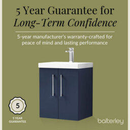 Balterley Contemporary Bathroom Wall Hung 2 Soft-Close Door Vanity Unit & Mid-Edge Ceramic Basin, Midnight Blue, 500 mm - thumbnail 6