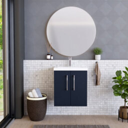Balterley Contemporary Bathroom Wall Hung 2 Soft-Close Door Vanity Unit & Mid-Edge Ceramic Basin, Midnight Blue, 500 mm - thumbnail 2