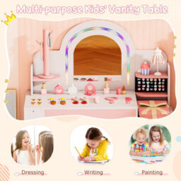 Gainoom Kids White Vanity Set W/ Led Princess Makeup Dressing Table Wooden Pretend Play Vanity For Little Girls Above 3 - thumbnail 7