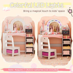 Gainoom Kids White Vanity Set W/ Led Princess Makeup Dressing Table Wooden Pretend Play Vanity For Little Girls Above 3 - thumbnail 8
