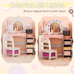 Gainoom Kids White Vanity Set W/ Led Princess Makeup Dressing Table Wooden Pretend Play Vanity For Little Girls Above 3 - thumbnail 9