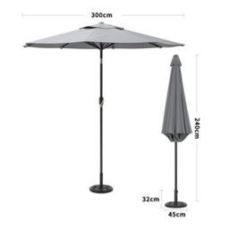 Living And Home 3M Large Rotating Garden Parasol Outdoor Beach Umbrella Patio Sun Shade Crank Tilt With Vintage Base, Light Grey - thumbnail 6