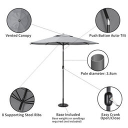 Living And Home 3M Large Rotating Garden Parasol Outdoor Beach Umbrella Patio Sun Shade Crank Tilt With Vintage Base, Light Grey - thumbnail 5