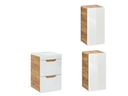 Impact Furniture Bathroom Cabinets Wall Vanity Drawer Sink Storage 3 Units White Gloss Oak Aruba - thumbnail 2