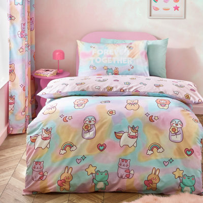 Catherine Lansfield Kids Forever Together Reversible Duvet Cover Set With Pillowcase Pastel - image 1