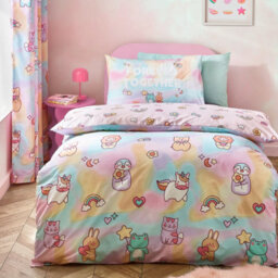 Catherine Lansfield Kids Forever Together Reversible Duvet Cover Set With Pillowcase Pastel - thumbnail 1