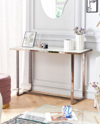 Beliani Console Table Plano Tempered Glass White Marble - thumbnail 2