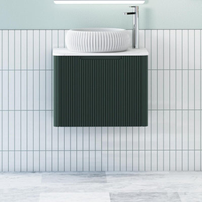 Royal Bathrooms Avenza 600mm Deep Moss Green Wall Hung Bathroom Countertop Vanity Unit 1 Drawer With Milan Basin - image 1