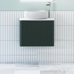 Royal Bathrooms Avenza 600mm Deep Moss Green Wall Hung Bathroom Countertop Vanity Unit 1 Drawer With Milan Basin - thumbnail 1