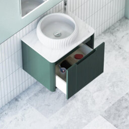 Royal Bathrooms Avenza 600mm Deep Moss Green Wall Hung Bathroom Countertop Vanity Unit 1 Drawer With Milan Basin - thumbnail 5